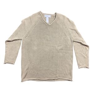 Jones New York Sport Sweater Woman's Lg Khaki Cable-Knit Long Raglan Sleeve Cozy